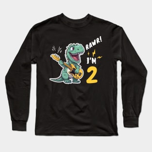 Kids Rawr I'm 2 2nd Birthday Dinosaur Boys Dino T Rex 2 Years Long Sleeve T-Shirt